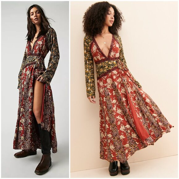 Free People Tilda Maxi Wrap Dress Floral Bohemian size L - Picture 8 of 16
